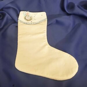 Vtg Cream/Pastel Flower Appliques Christmas Stocking